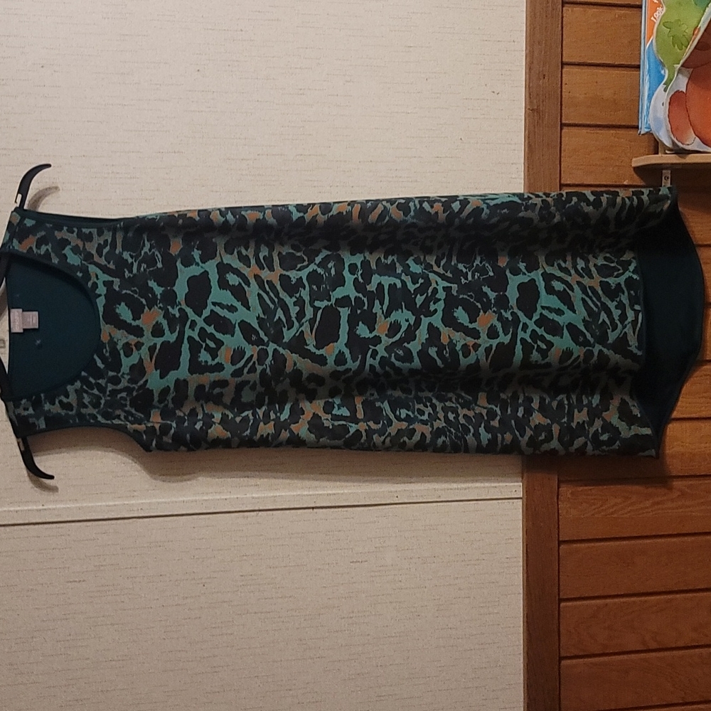 CHICO'S WOMEN'S GREEN LEOPARD HIGH LOW DRESS: NWOT: CHICOS SIZE 4/6